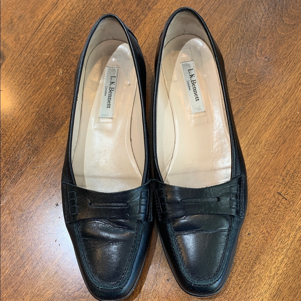 LK Bennett Black Leather Penny Loafers, great used condition